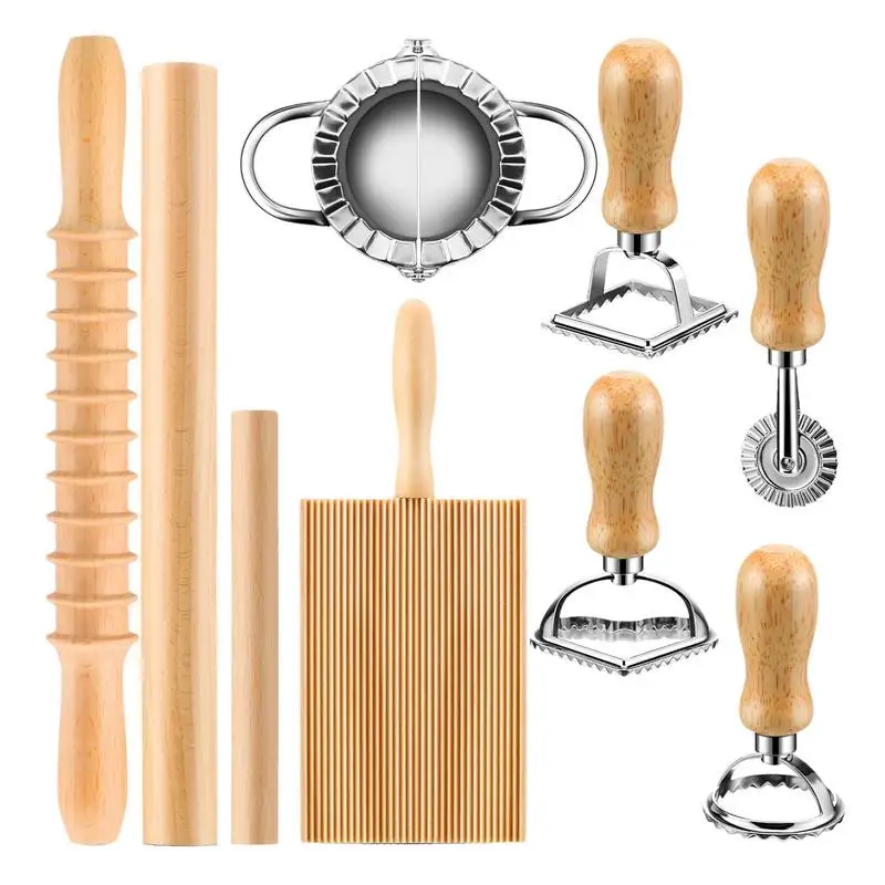 Gnocchi Pasta Making Tool Wooden Ravioli Stamp Gnocchi Pasta Maker Rolling Pin Set Baking Tools Kitchen Gadgets Pasta Making