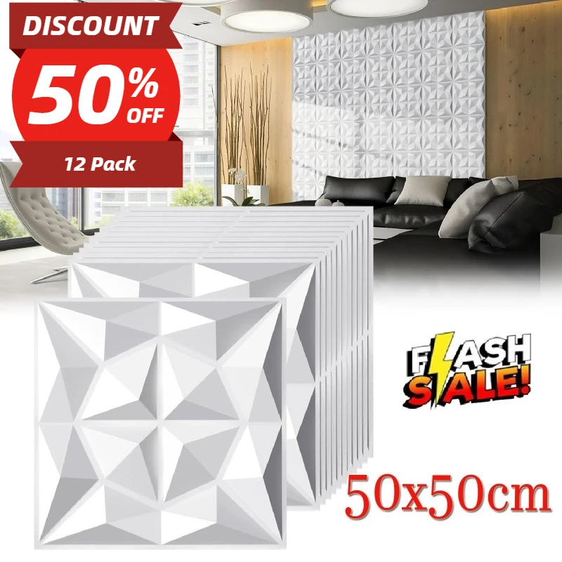 12 sztuk paneli ściennych 3D z PVC o wymiarach 50×50 cm, wodoodporne samoprzylepne naklejki ścienne o fakturze diamentowej, łatwa w montażu dekoracyjna tapeta DIY do salonu, sypialni, hotelu, tła TV,