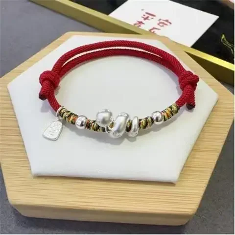 

Год змеи, благоприятные подвески, стерлинговое серебро 999 пробы, бренд Ping An Xi Fu, тканая ручная веревка, год животного, счастливый браслет из красной веревки