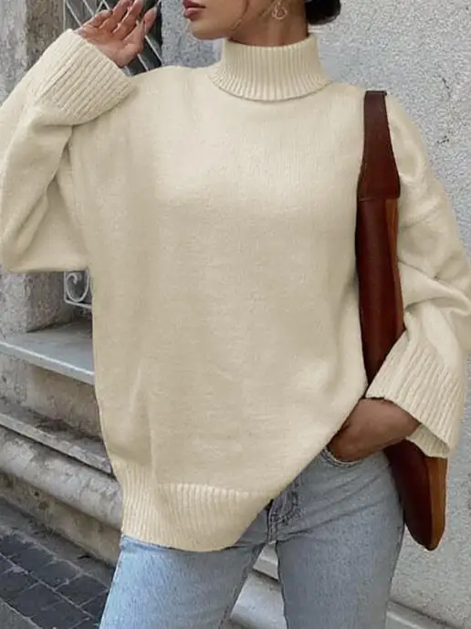 

2025 Autumn/winter Casual Woolen Solid Color Long Sleeve Sweater Women's Wear