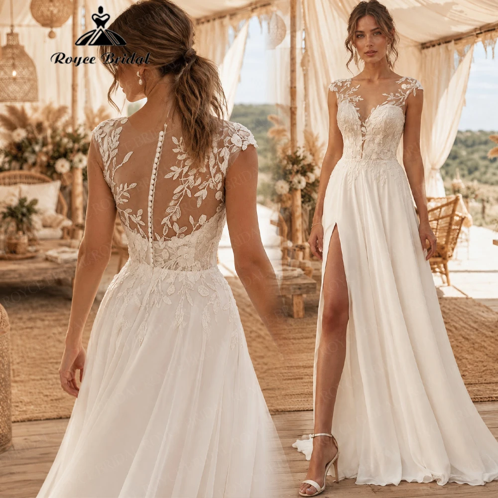Roycebridal Sexy Appliques Backless A Line Wedding Dresses 2027 Boho V Neck Beach Bridal Gown Customized Vestido De Novia