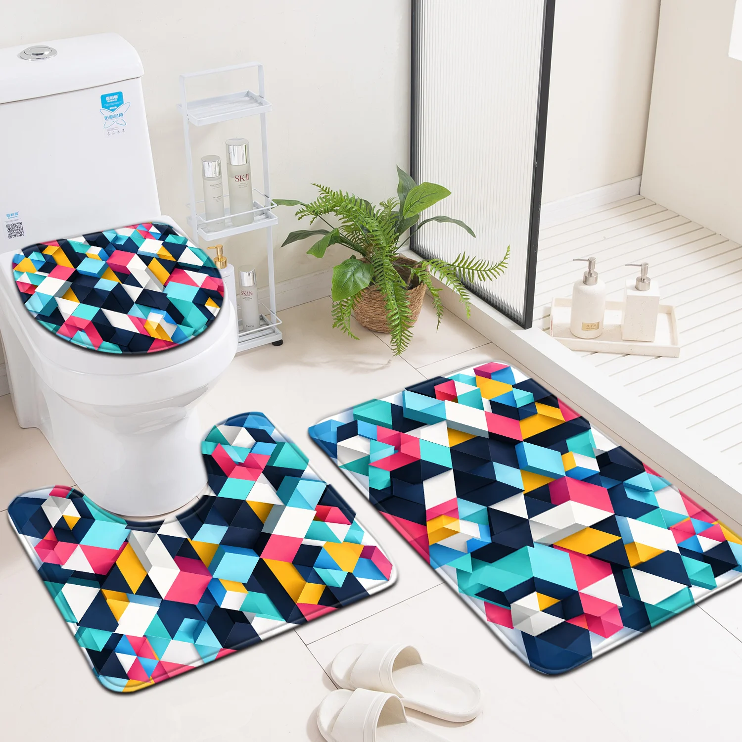 

Набор для ванной из 3 предметов: коврик для пола, красочный коврик-куб, декоративный коврик для прихожей, набор чехлов для унитаза, товары для дома и ванной