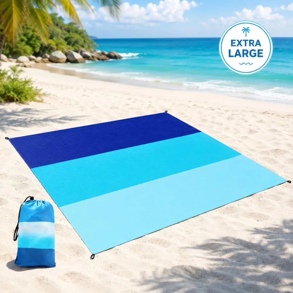 Tapis de plage surdimensionné résistant au sable, imperméable et léger, idéal pour les voyages à la plage, le camping, la randonnée et le trekking