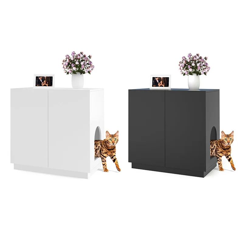 Amazon terlaris modern sederhana kotak kotoran kucing tersembunyi furnitur rumah kucing meja samping toilet kucing kabinet samping terintegrasi