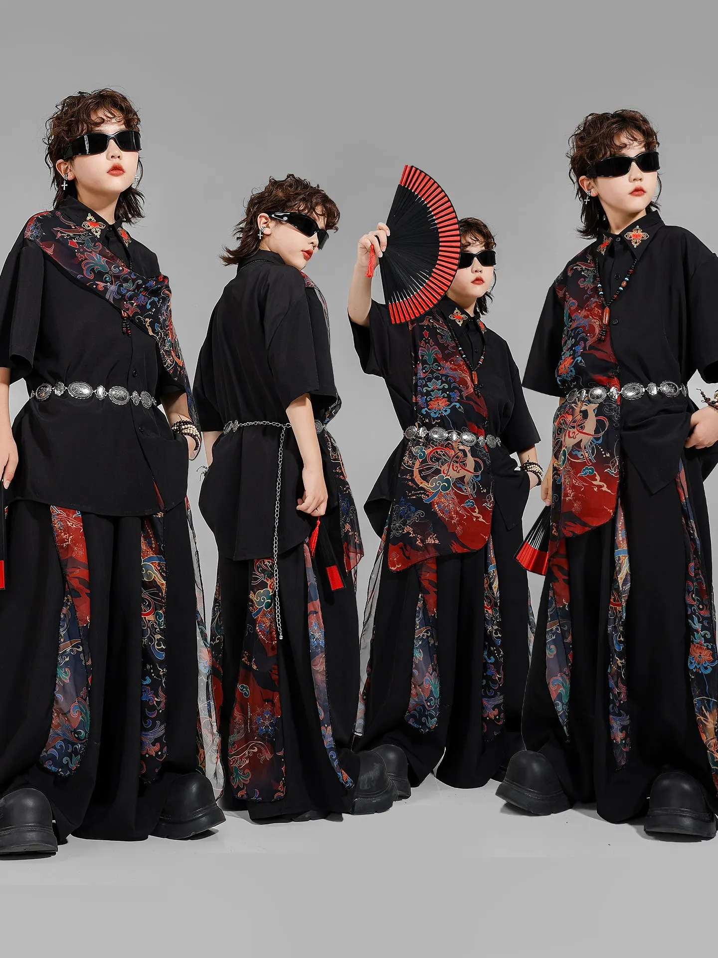 

Kids Team Clothing Boys Street Dance Jazz Dance Costumes Chinese Style Mesh Top Pants Suit Stage Outfit Catwalk Wear DQL11047