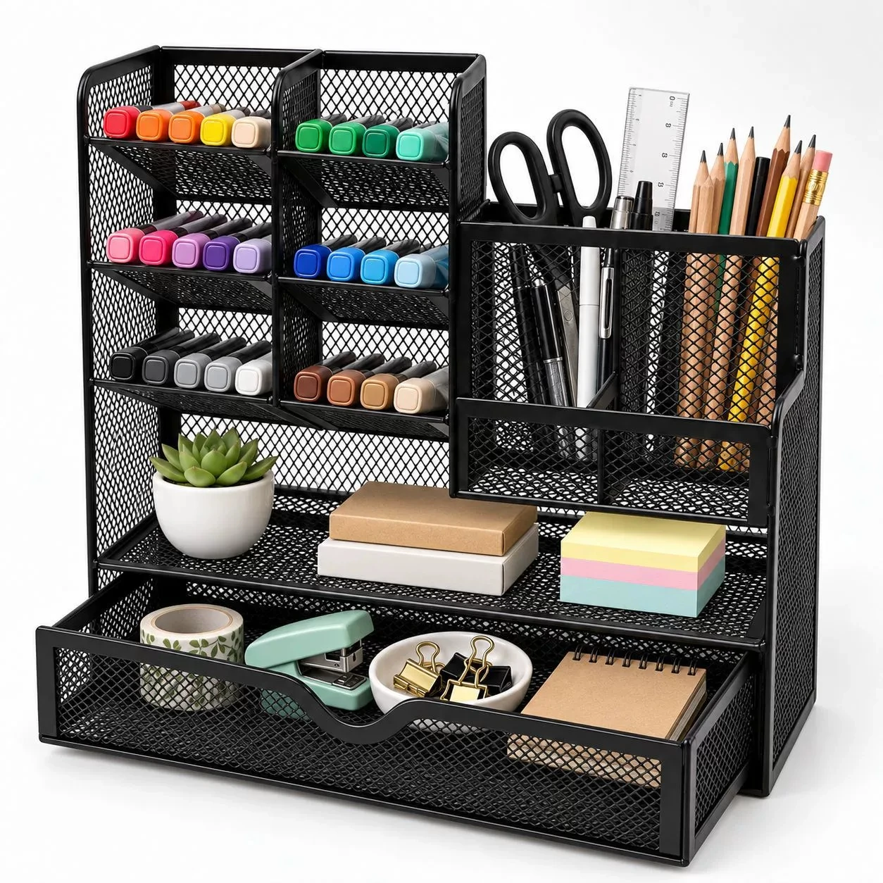 Wrought Iron Large Capacity Multi-layer Office Desk Stationery Storage Student Study Supplies Storage Box