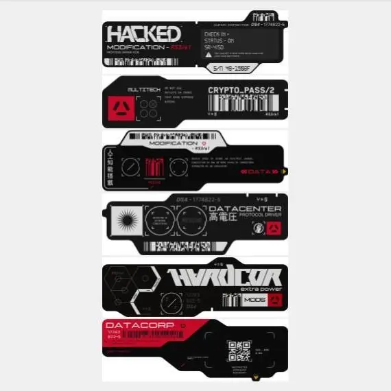 Cyberpunk Mechanical Moto Stickers Black English QR Code Label Vinyl Decal Off Road Car Glass Decoration Luggage Box Sticker