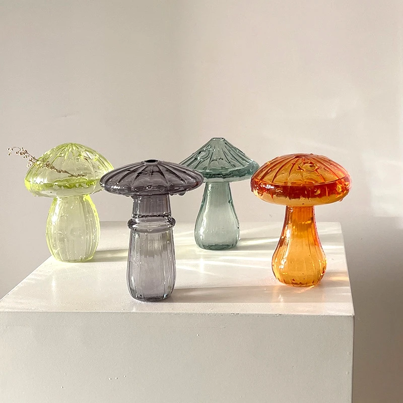 Mushroom Flower Vase Transparent Jelly Color Vase Hydroponic Glass Flower Bottle Living Room Dining Room Desktop Decoration Pot