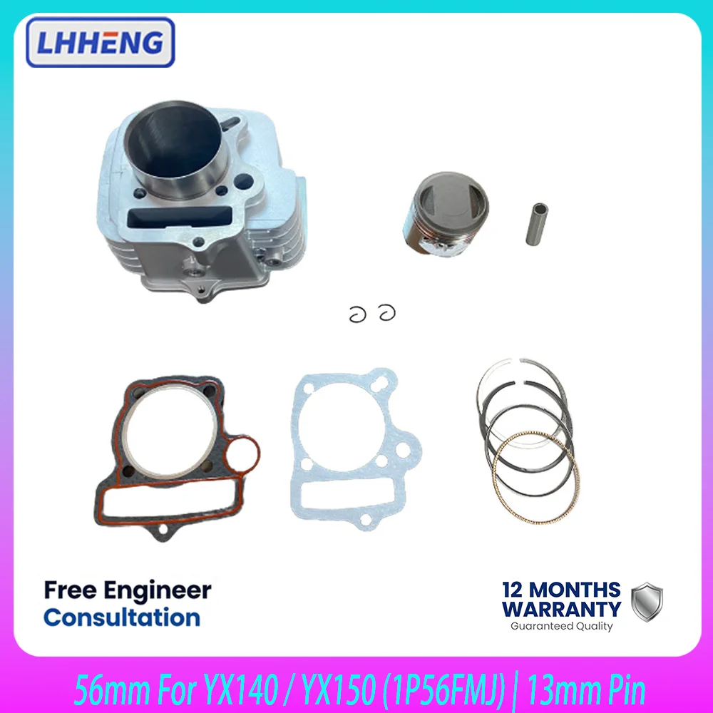 Cylinder Piston Kit 56mm For YX150 YX140 1P56FMJ Pit Bike ATV 13mm Pin Round Oil Feed Top End Rebuild