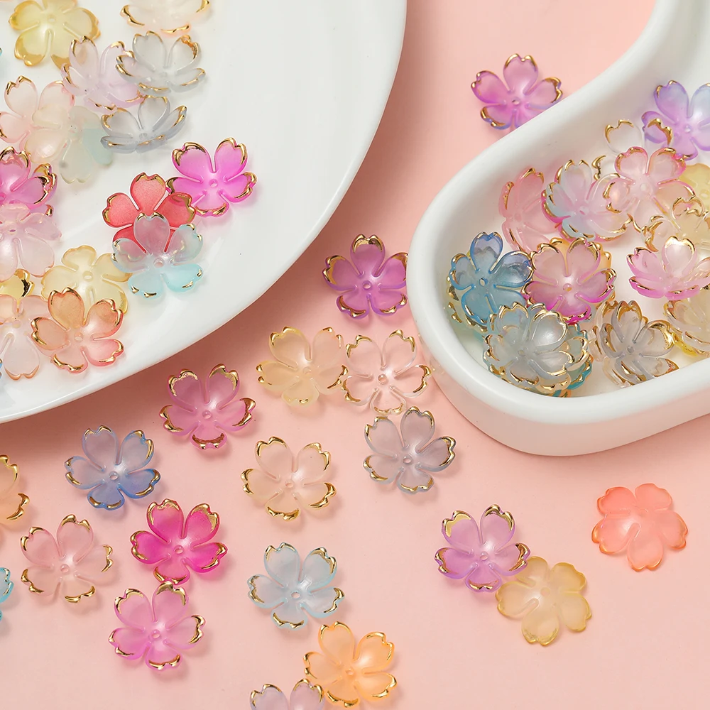 

50Pcs/lot 18mm Gradual Change Acrylic Five-Petal Flower Spacer Beads For Jewelry Making DIY Necklace Bracelet Earring Bead Cap