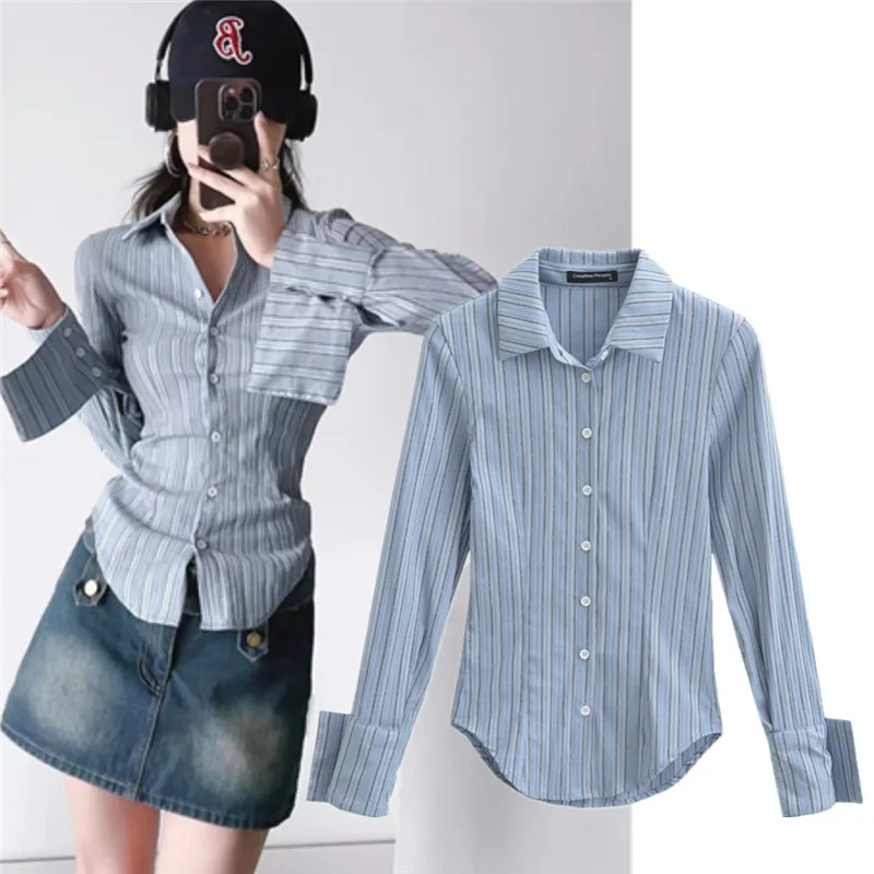 

Облегающий крой в полоску с изогнутой талией, модный базовый слой, топ Street Sle Long Sve ort Length, чистый цвет