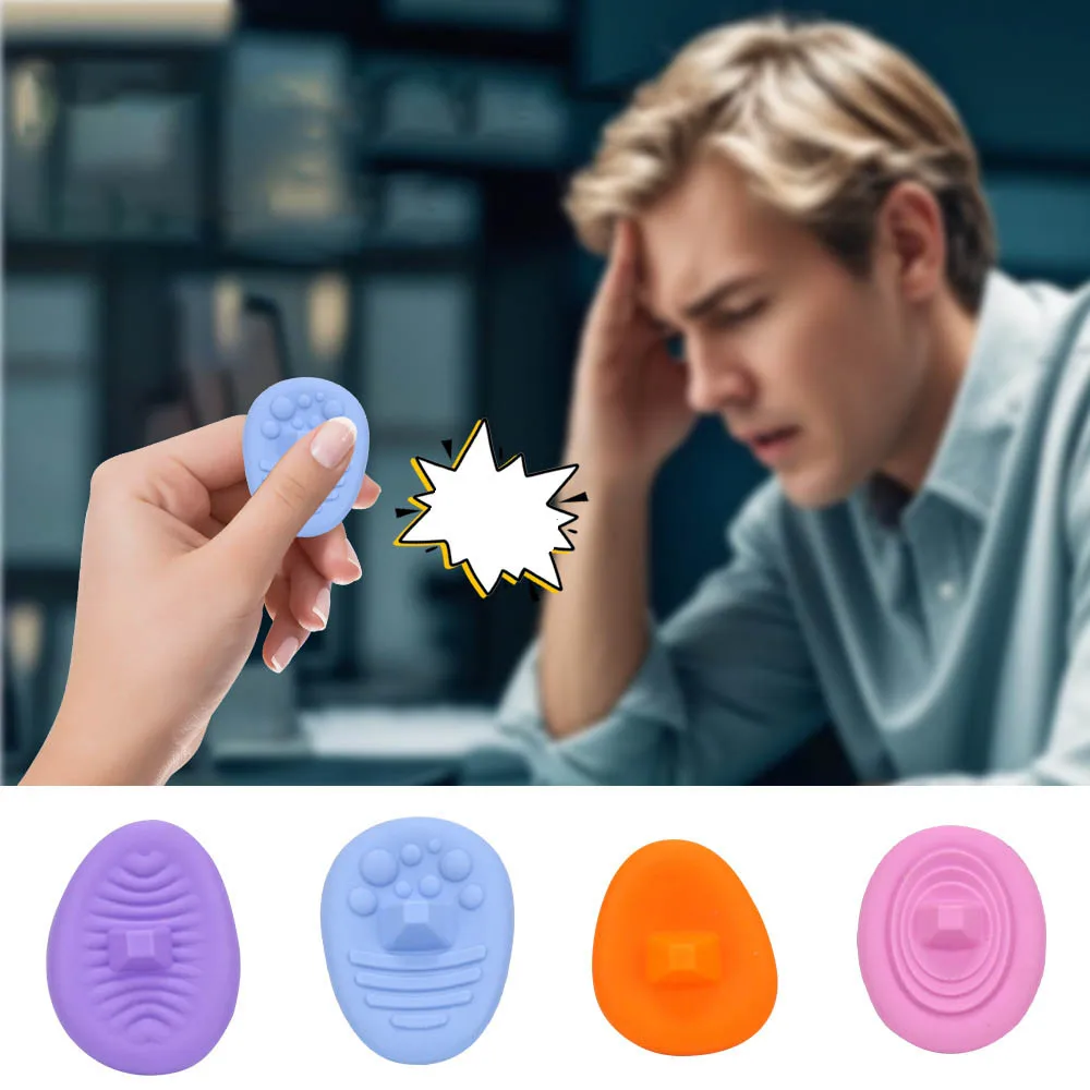 Colourful Silicone Ring Squeeze Stress Relief Fidget Toy Fingertip Texture Worry Stone Silicone Sensory Stone Haptic ADHD Toy