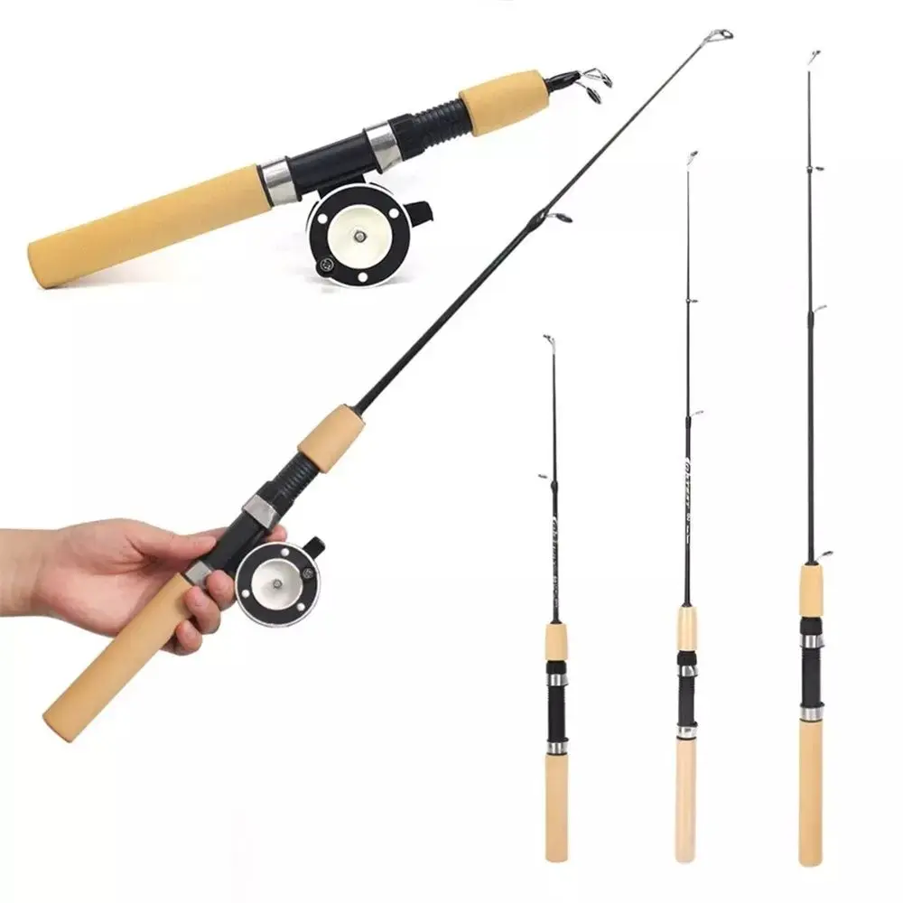 

Fishing Rods Mini Ice Rod Metal Fishing Reels For Winter Fishing Elastic Carbon Bait Anti Slip Wood Color Handle Casting Rod