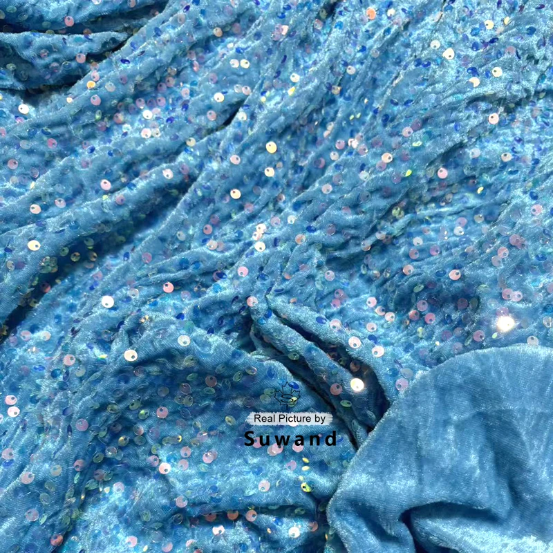 New Velvet Sequin Fabric for Evening Prom Dress Sparking Reflective Wedding Decoration Clothes Material Party Special Events