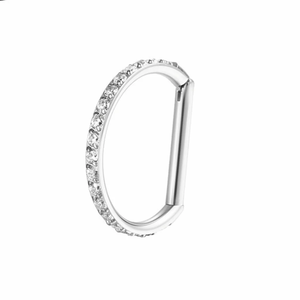F136 Titanium Nose Clicker Hoop Hinged Closure Silver Gold Conch Helix Earring 16G D Shape Piercing Clicker Ring Nose Piercing