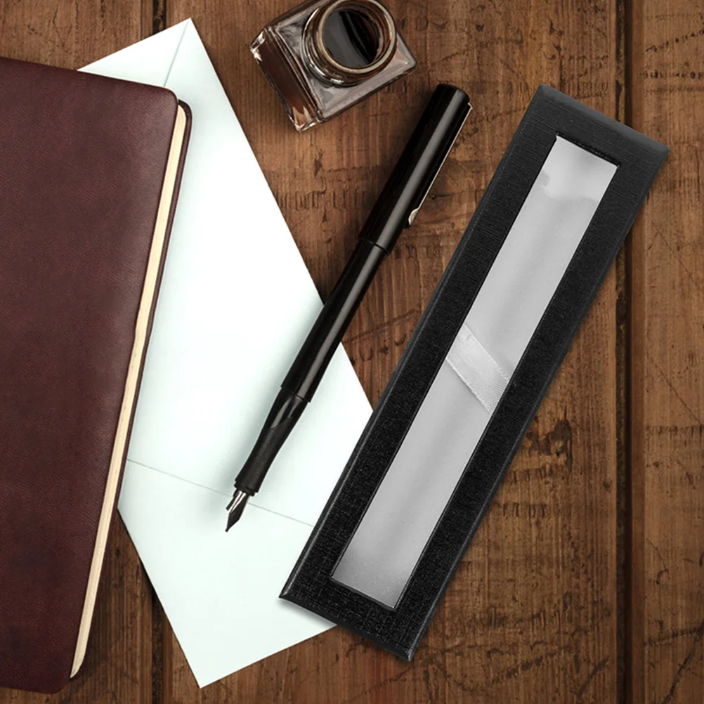 

6 Pcs Pen Case Boxes Paper Material Transparent Window Storage Organizer Holder Black Student Stationery Gift Box