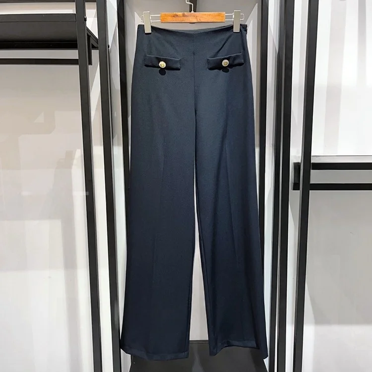 

High Waist Wide Leg Pants Deep Blue Casual Trousers for Women Early Spring New Sle Comfortable Long Pants Office Sle