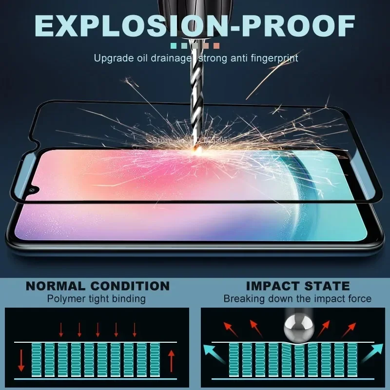 3pcs Full Safety Glass Film for Samsung Galaxy A15 A14 A13 A05 A04 A71 Tempered Glass for Samsung A55 A54 A53 A35 A34 A25 A24
