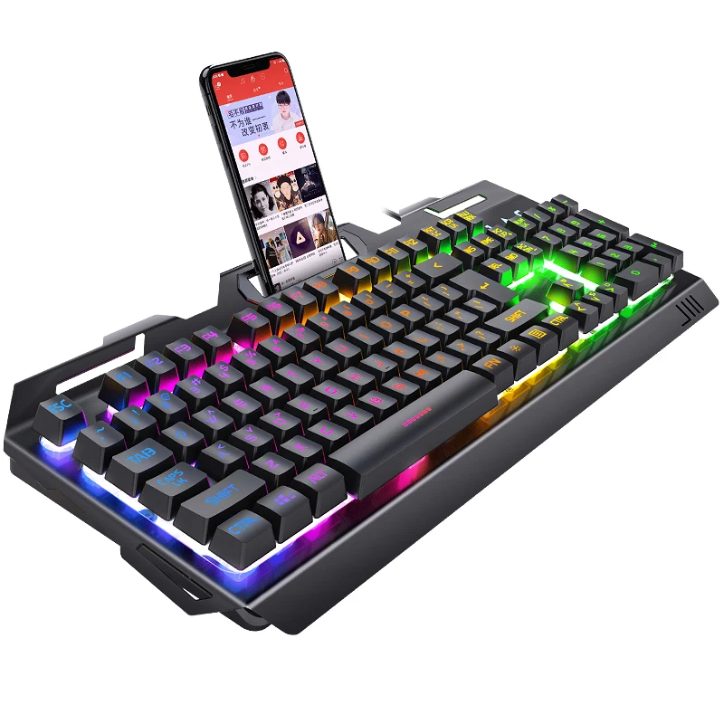 V2 104 Key Mechanical Keyboard Game Keyboards Desktop Computer Notebook Wired RGB Gaming Computer Peripheral with Phone Holder