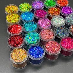 50g/pack Holographic Nail Art Glitter Flakes Chunky Mixed Hexagon Paillette Sparkly Slices Laser Colorful Bulk Powder Sequins