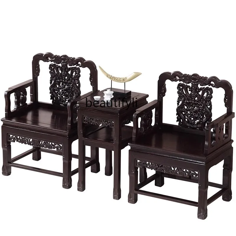 Ebony court, palace seat, imperial teacher, backrest, leisure, three-piece set of Chinese mahogany solid wood