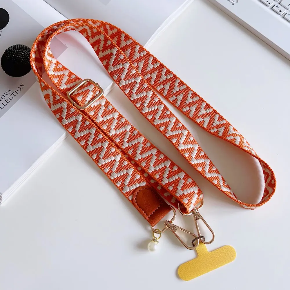 Cordão Ajustável Longo para Celular, Alça Transversal para Pescoço com Clipe, Cordão de Pérolas para Pendurar, Adorno Charmoso, Corda Anti-perda