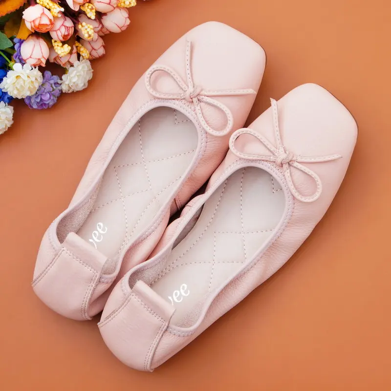 Womens Flat Square Toe Shoes Fashion Casual Lofers 2024 Ladies Elegant Butterfly-Knot Comfort Women Soft Classic Office Shoes