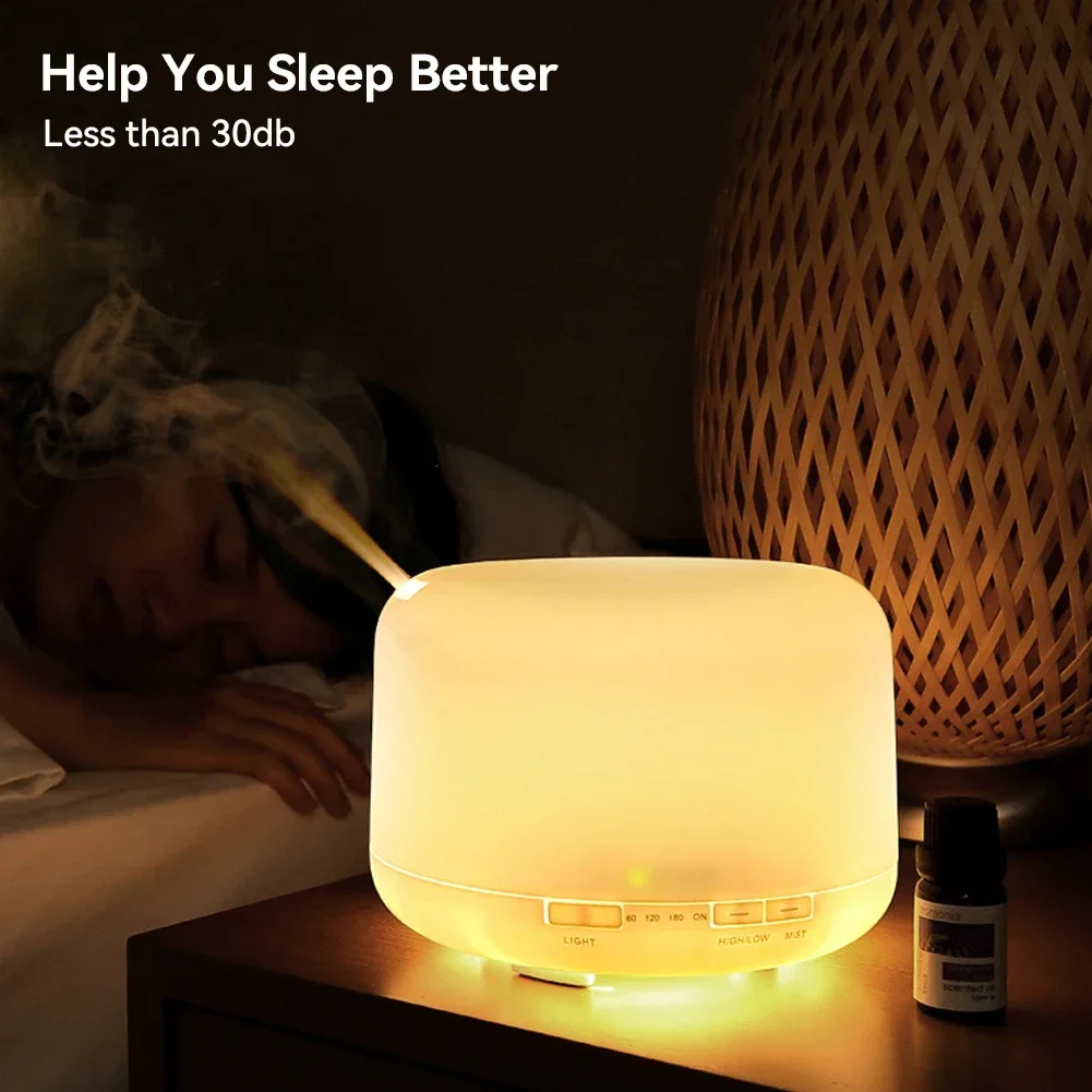 Diffuser aromaterapi pelembab, minyak esensial aromaterapi penyegar udara kamar tidur ruang tamu kendali jarak jauh 7-warna lampu malam