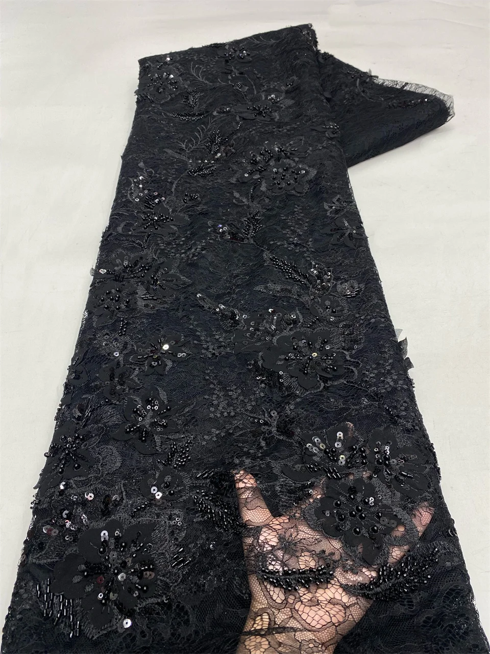 

Ткань кружевная ручной работы с бисером и пайетками, вышивка 3D бисером, французское кружево, нигерийская свадебная сетчатая ткань для шитья CFS5823