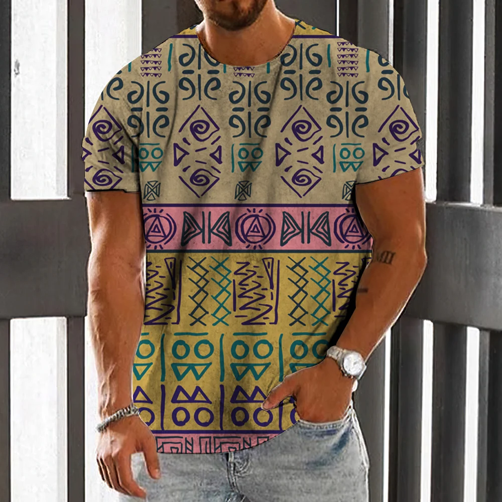 Vintage T-Shirt Men\'S Clothing Egyptian Pattern Print Harajuku Top Summer Short Sleeve T-Shirt Fashion Streetwear Oversized Tee