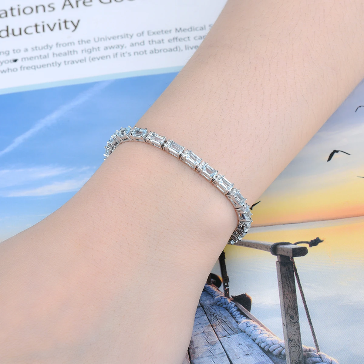 Natural Aquamarine Solid Silver Bracelet 8 Carat Genuine Light Blue Gemstone Women Anniversary Wedding Jewelrys S925 Top Quality