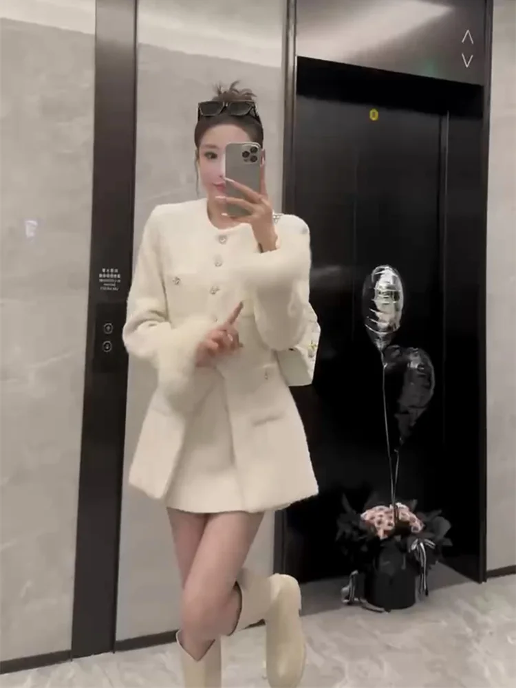 Small Fragrant Style 2025 Winter New Two piece Set Women's Cotton Fashion High end Temperament Coat+Short Skirt Set