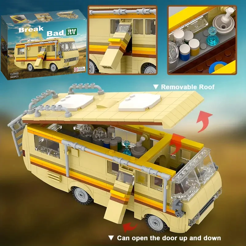 Kit Van House Camper Building Blocks para crianças e adultos, brinquedo Breaking Bad, conjunto DIY criativo, Dia das Bruxas, 360pcs