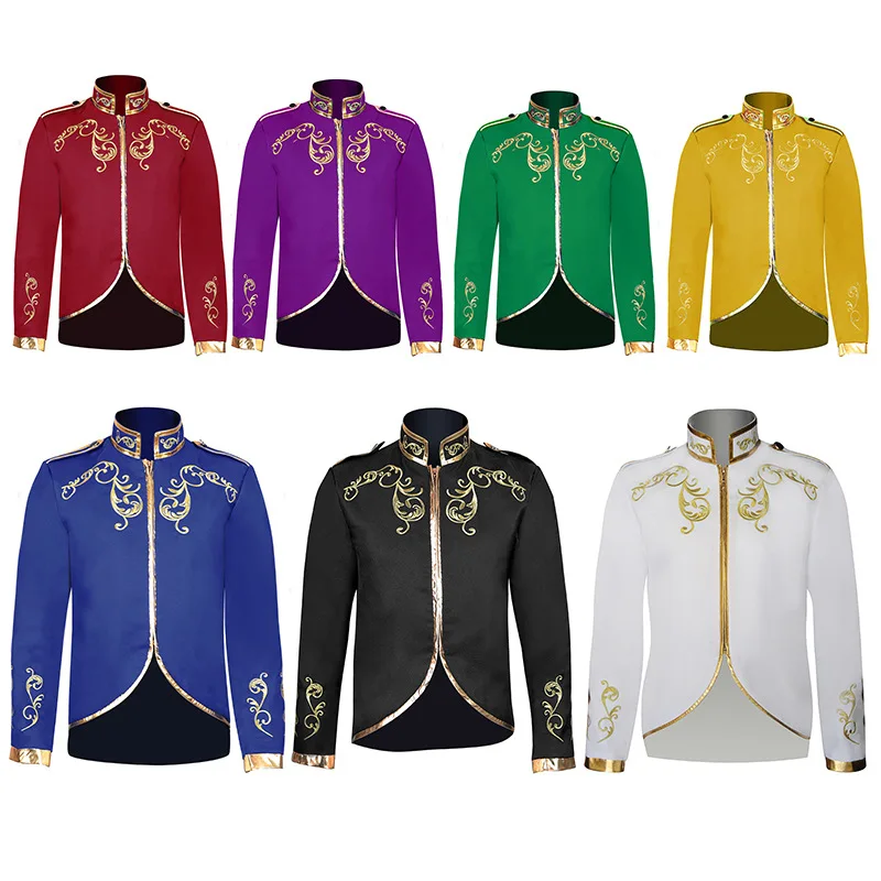 

loween Men's Faion Outerwear Court Prince Gold Embroidery Suit Sports Jaet V-ne Polyester Fiber Mid-aged And ly