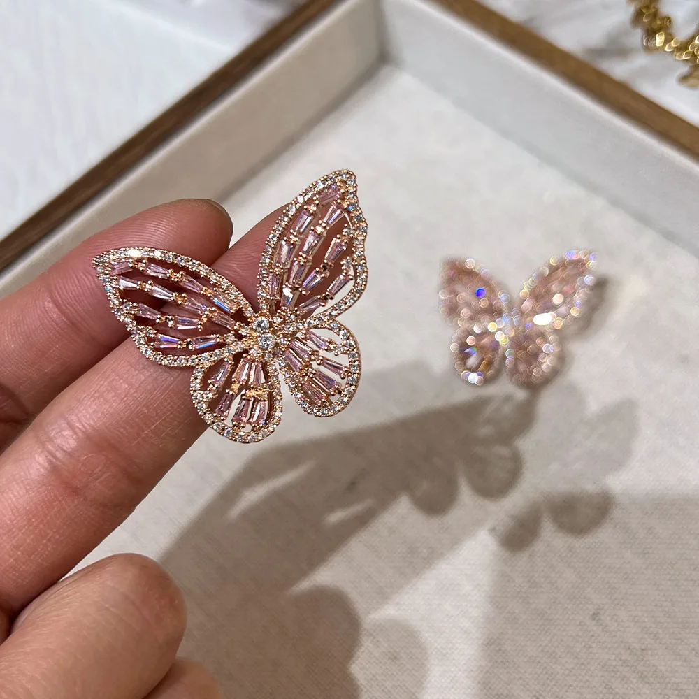 Super Immortal Luxury Zircon Butterfly Earrings European and American Light Luxury Trendy Niche Premium Versatile Earrings