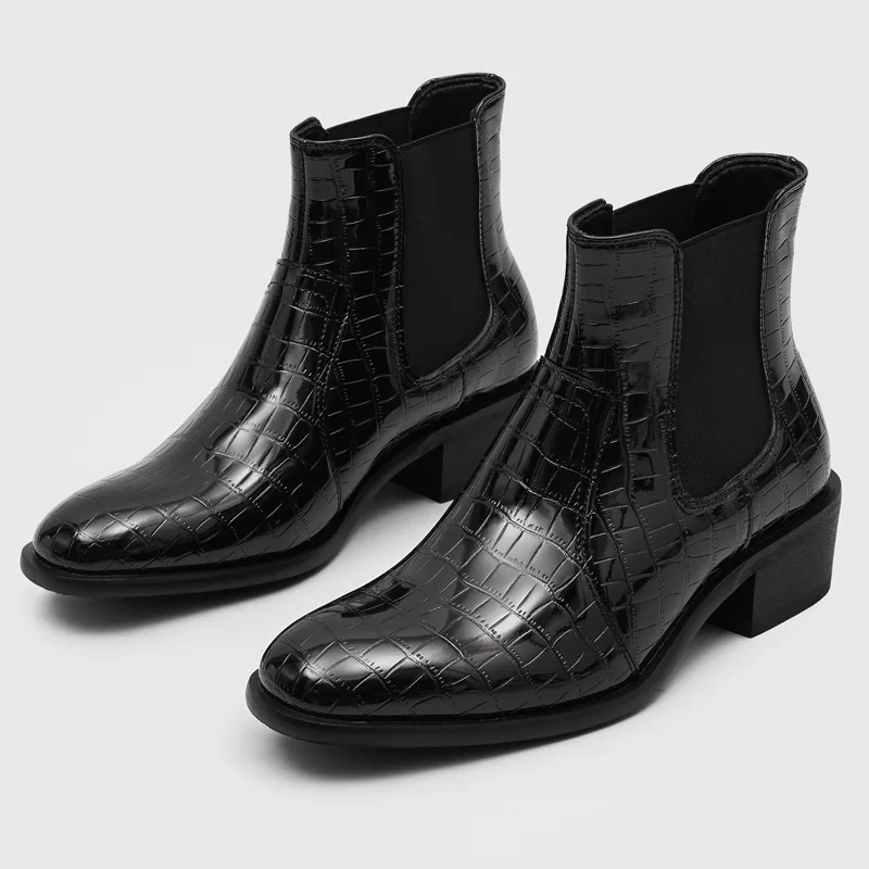 England style mens casual chelsea boots slip-on patent leather shoes cowboy ankle boot black designer spring autumn botas hombre