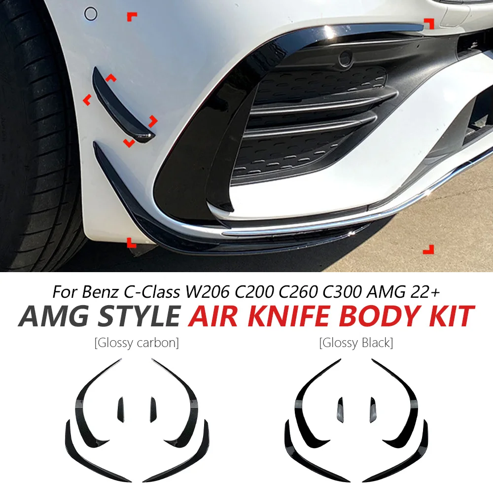 

Front Bumper Wind Blade For Benz C-Class W206 C200 C260 C300 AMG 2022+ Glossy Black Sport Bumper Side Grille Trim Accessories