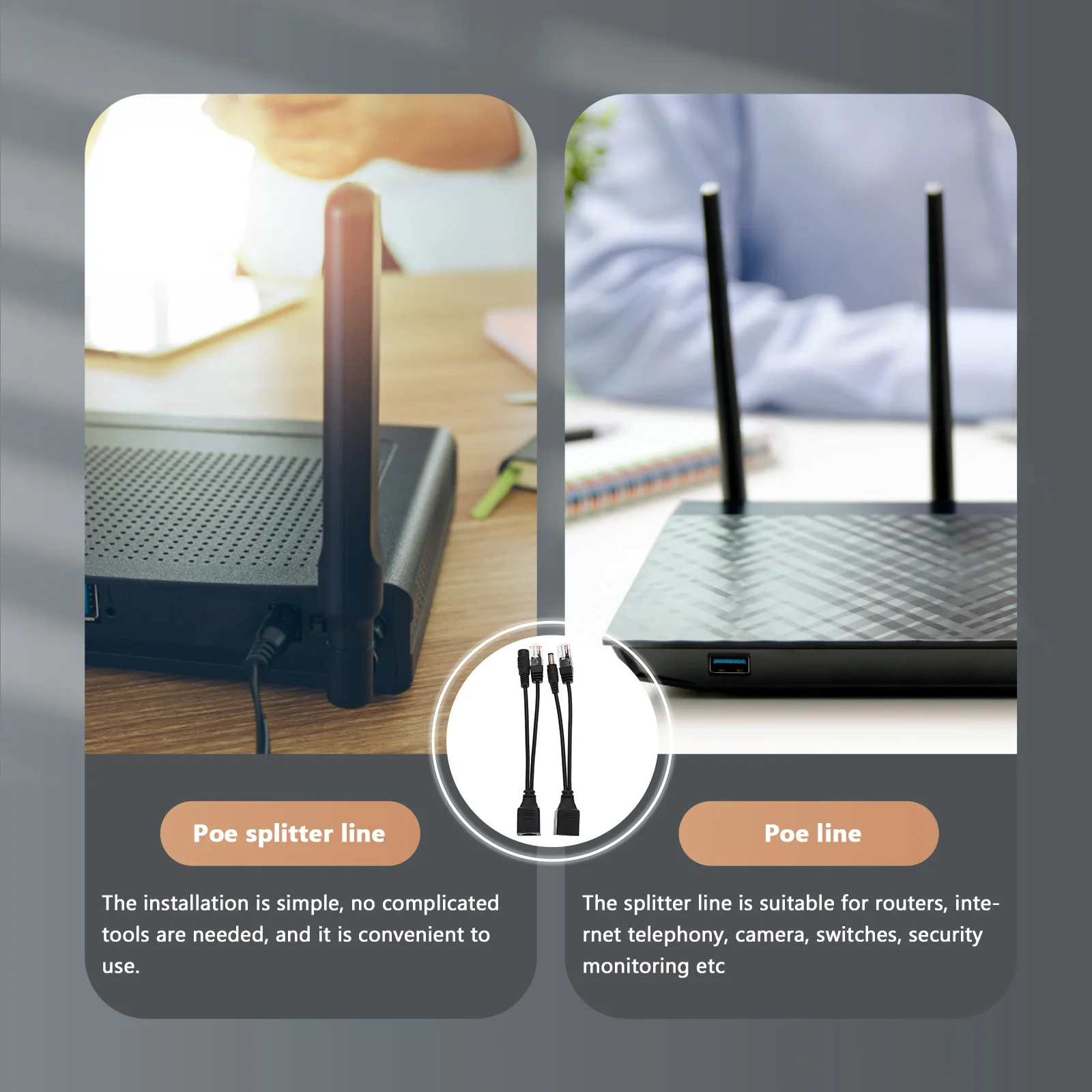 8Pcs Poe Splitter Line Professional Copper-Build for Security Camera Monitoring Network Routers Telephony Devices Adapter Kit