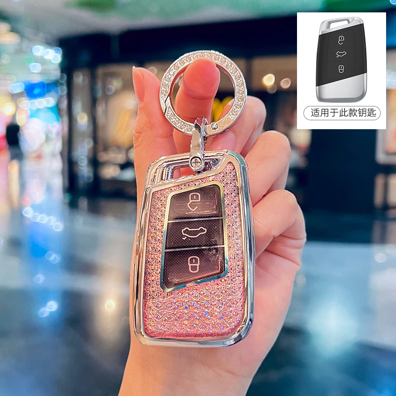 Crystal Pink Tpu for VW Volkseagen Passat B8 Magotan for Skoda Superb A7 Kodiaq Seat Remote Car Key Case Cover Fob Bag Keychain view 5