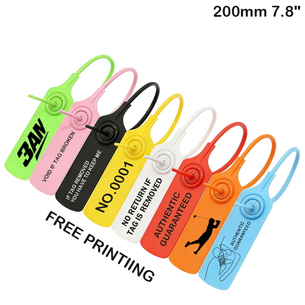 100Pcs Custom Logo Plastic Security Seals Personalized Authentic Hang Tags for Garment Shoes Bags Clothing 200mm 7.8