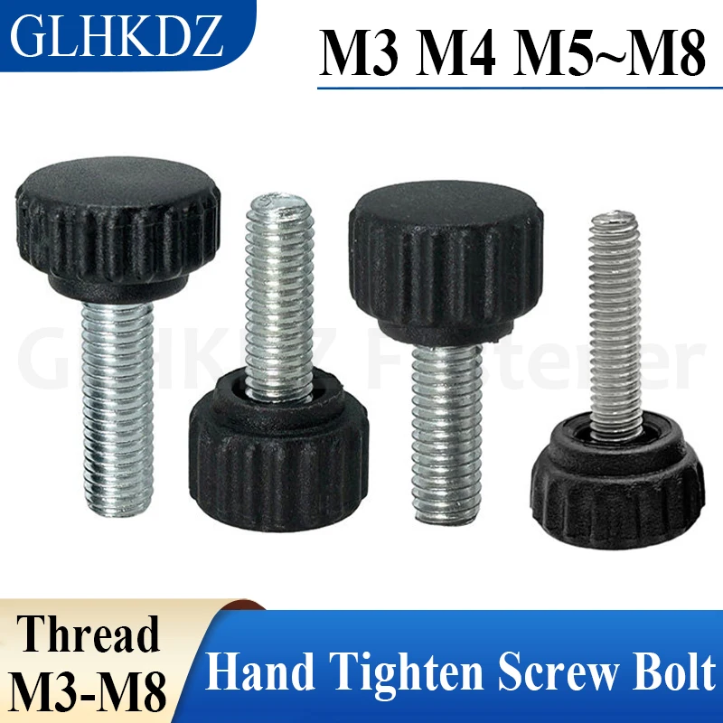 M3-M8 Carbon Steel Hand Tighten Screw Knurled Round Head Thumb Screw Bolt Hand Knob Screw Plastic Hand Tighten Adjust Screw