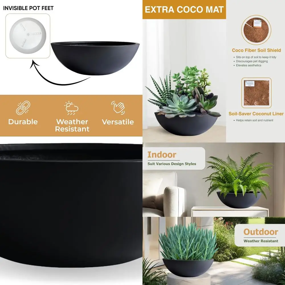 

Круглый кашпо из волокна для суккулентов и лотосов, устойчивый к атмосферным воздействиям в помещении и на открытом воздухе, 6,9 В x 19,7 Г, в комплект входят 2 коврика Coco (Bla
