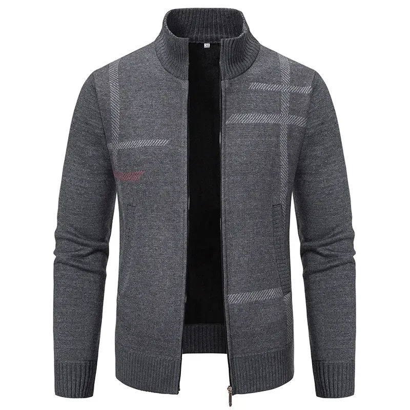 

Men's Stand Collar Jacket Thickened Velvet Loose Casual Zipper Warm Knitted Cardigan