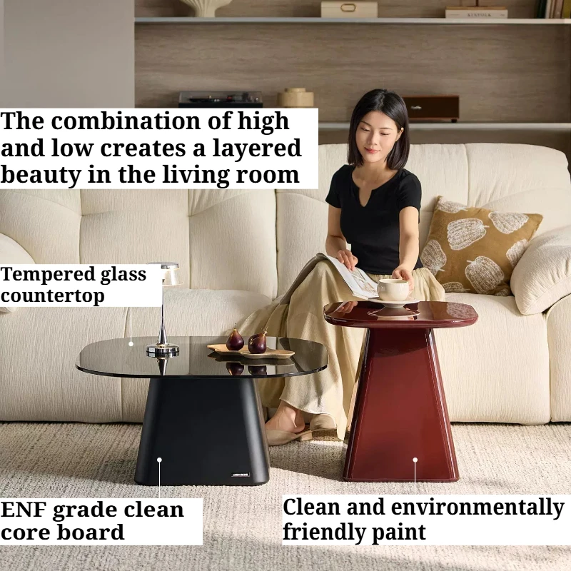 Modern Minimalist Coffee Table Black Tempered Glass Top Low Center Table Nordic Irregular Square Mesa Living Room Furniture