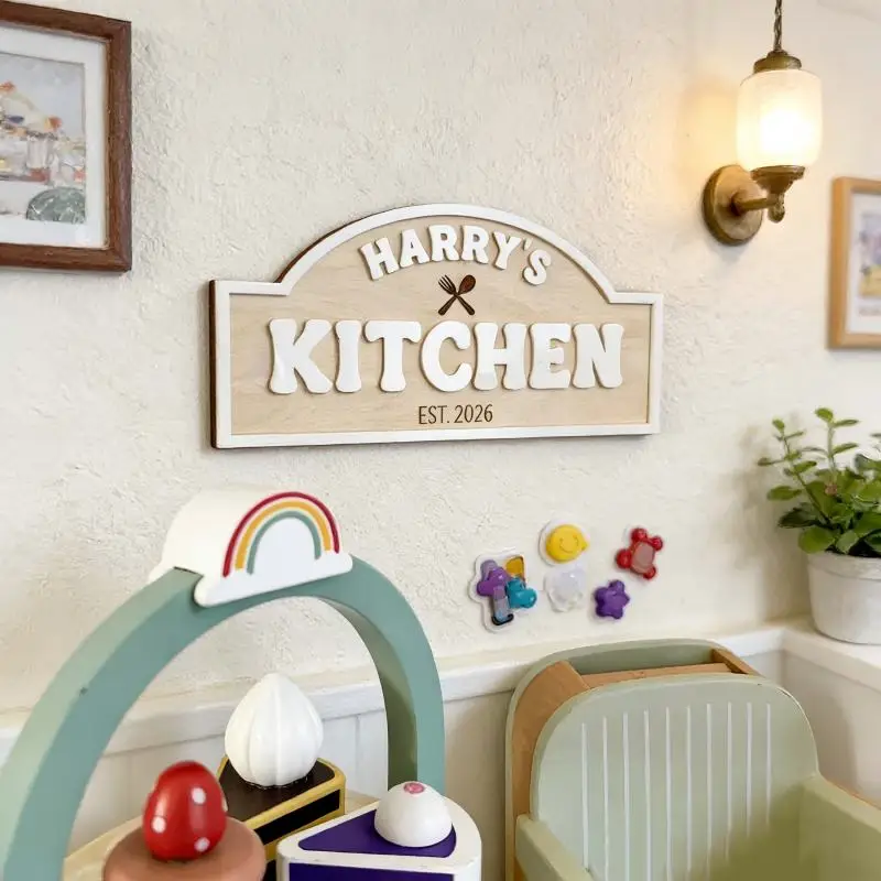 1Pc Custom Kitchen Sign Wooden Name Plaque, Home Room Office Wall Door Decor, DIY Paintable, Birthday Wedding Gift