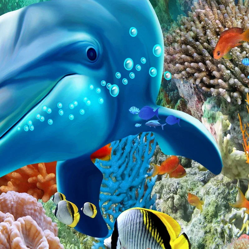 Custom 3D Floor Painting Mural Photo Wallpaper Underwater World Dolphin Living Room Bathroom PVC Waterproof Papel De Parede 3D