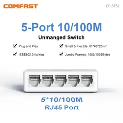 Mini Switch Ethernet 5 Port 100Mbps Fast RJ45 Hub Network Desktop Network Switcher Plug&Play Internet Splitter DC 5V/550MA