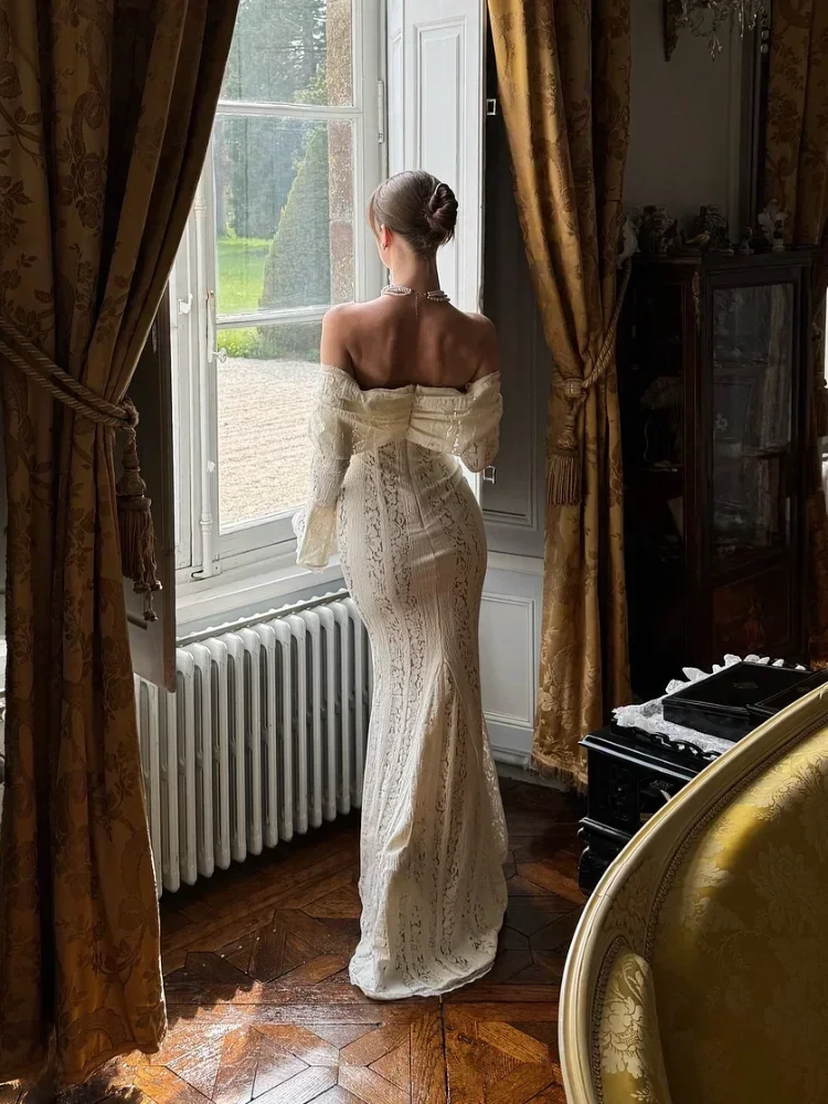 Vestido longo sem alças sem encosto feminino, Laço de manga queimada, elegante atado, slim fit, senhora, festa de noite, sexy, novo, 2024