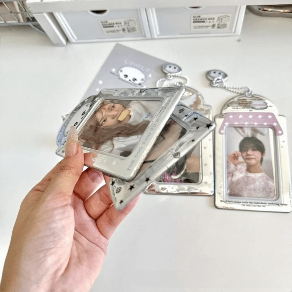 New 3 Inch Kpop Photocard Holder PVC Pendant Idol Photo Frame Silver Picture Display Card Holder