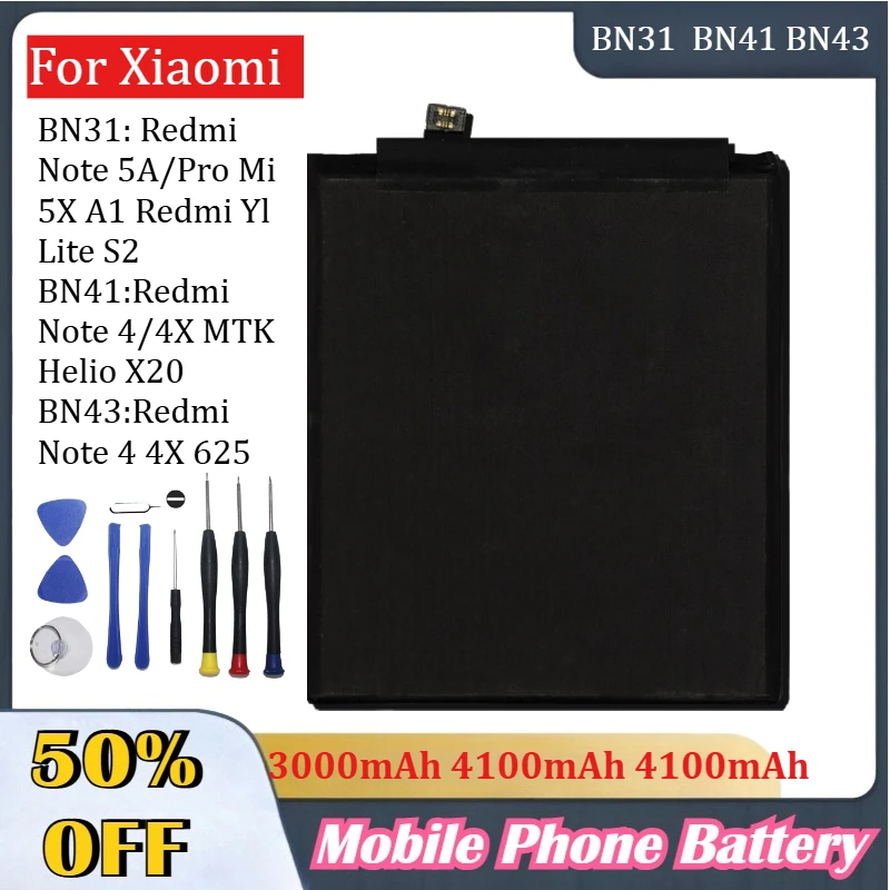 

BN31 BN41 BN43 Battery for Xiaomi Redmi Note 5A/Pro for Redmi Note 4 4X MTK for Redmi Note 4 4X 625 Mobile Phone Batteries